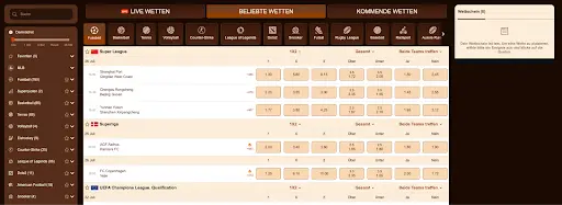 WildRobin Sportwetten – Übersicht beliebter Live-Wetten mit Quoten für Fußball, Basketball, Tennis und mehr