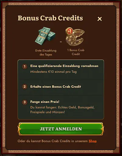 Bonus Crab Credits Erklärung – WildRobin Casino Angebot mit Einzahlung und Belohnung